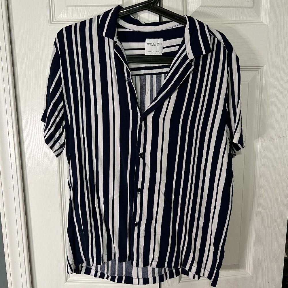 Navy Striped Viscose Shirt